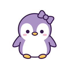 Adorable Cartoon Penguin with Purple Bow Illustration