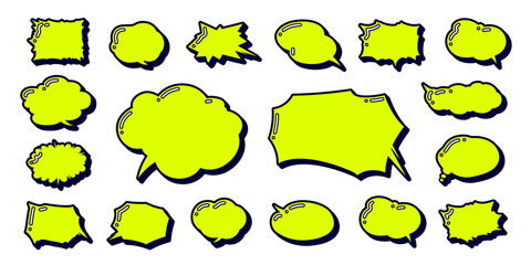 ハイライトが特徴的な色々な形の吹き出し　横書き用