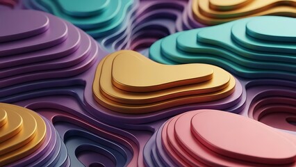 Abstract topographical art with vibrant pastel-colored layers, resembling a 3D topographic map, creating a modern, flowing visual design