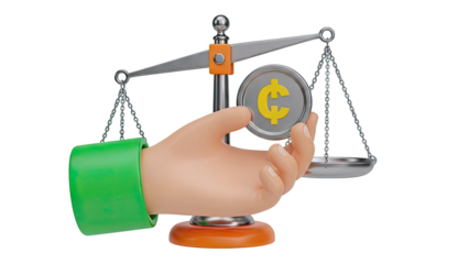 Hand holding currency symbol on balance scale