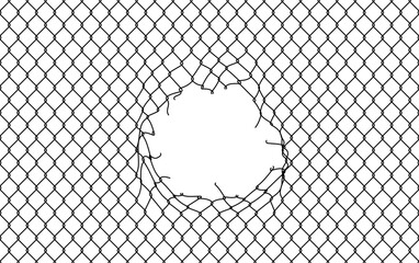 Broken wire mesh fence background