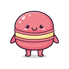 Adorable Pink Macaron Cartoon Character Illustration