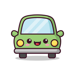 Cute Cartoon Green Car Illustration