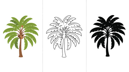 A colorful illustration of palm trees in different styles and colors.