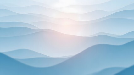 Abstract blue wavy layers background with soft light flare in center, digital art, serene landscape concept