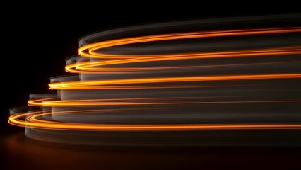 Abstract light trails motion blur effect with orange glowing lines on dark background