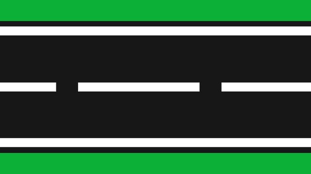 Road or Path Animation on Green Screen Background with Moving Lane Elements, Travel Route Motion Loop for Chroma Key Compositing, Games, and Motion Graphics