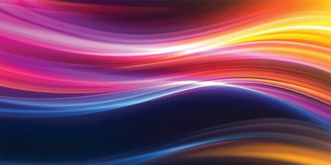 Obraz premium An abstract purple background features flowing colorful waves and a blurred texture that creates a sense of motion and energy through a vibrant pattern of blue and green light lines