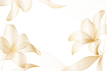 Elegant golden line art flowers and graceful flowing lines on a deep black background creating a luxurious design