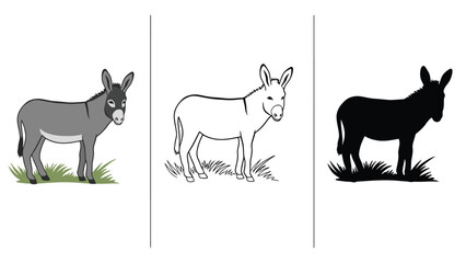 A colorful illustration of donkeys in different shades and styles side by side
