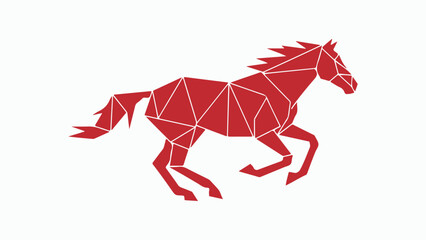 Obraz premium Red geometric polygonal horse running on a white background, stylized animal art.