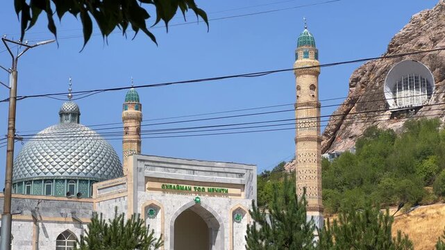 Takht-i-Suleiman Mosque is located on the top of the sacred mountain Sulaiman-Too in the city of Osh in southern Kyrgyzstan. The Tien Shan. UNESCO. Central Asia 4К
