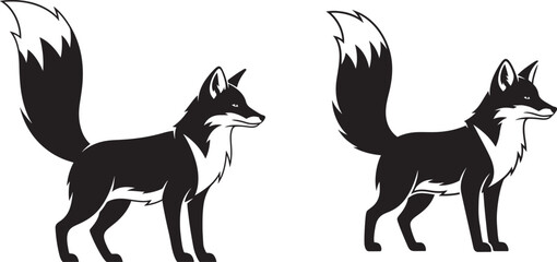 Vector illustration Minimalist Black and White Fox Silhouette Stencil Standing Side Profile