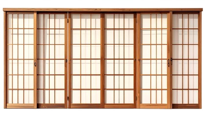 Wooden, sliding Shoji screens with translucent paper panels. Natural light filters