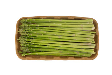 Bunch of fresh green asparagus isolated on white background. Fresh sprouts of asparagus isolated on white