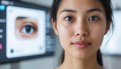 Close-up portrait of a woman and eye scan. the concept of biometrics, new technologies.