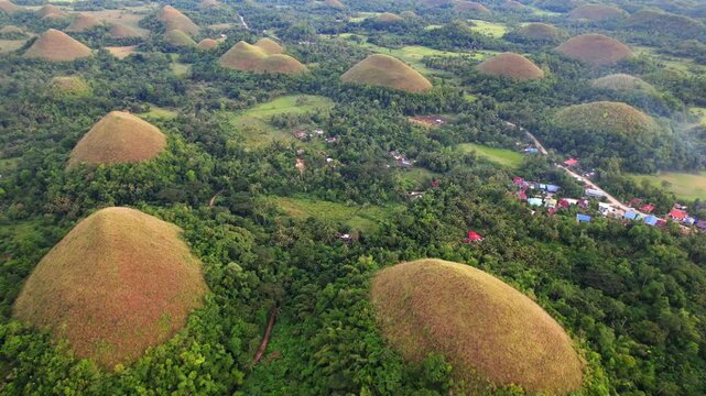 Chocolate Hills, Bohol, Philippines. Cinematic footage taken with a drone from the Unesco site.