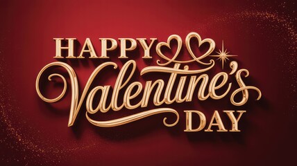 Happy Valentine's Day with elegant gold text on red background