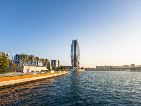 Abu Dhabi, United Arab Emirates - January 3, 2026: Aldar Headquarters Circular Skyscraper in Abu Dhabi