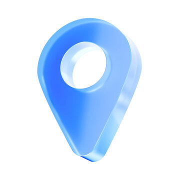 3D Glass location pin icon, navigation destination map and place marker concept. Transparent liquid Glass icon, glassmorphism icon, crystal clear. 3d illustration.