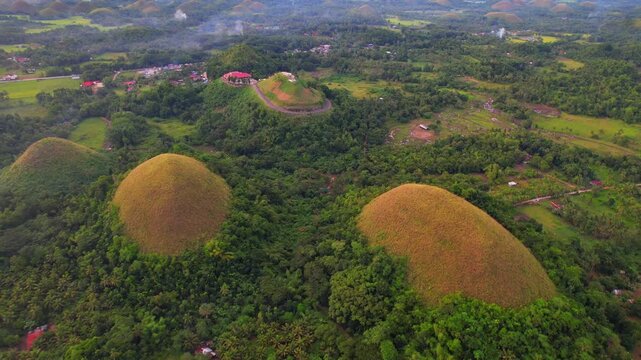 Chocolate Hills, Bohol, Philippines. Cinematic footage taken with a drone from the Unesco site.