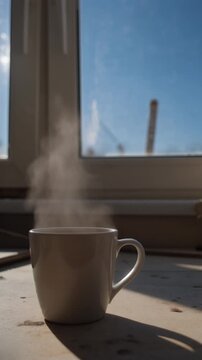 コーヒー　カップ　湯気　生成AI