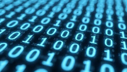 Glowing blue binary code numbers on a dark background on transparent background