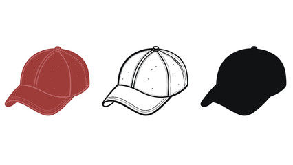 Collection of three baseball caps in different styles and colors for casual wear.