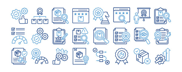 Quality Management System icon collection. Containing design Process Excellence, Quality Framework, Continuous Audit, Product Review, Quality Strateg