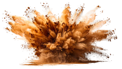 Dynamic burst of brown powder, captured in motion, creating a cloud-like explosion