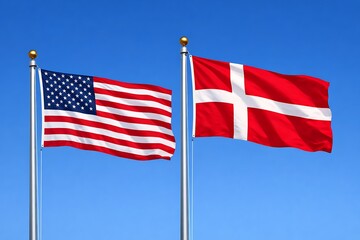 Obraz premium Flags of united states and Denmark waving side by side high quality professional detailed modern elegant stylish clean crisp vibrant colorful