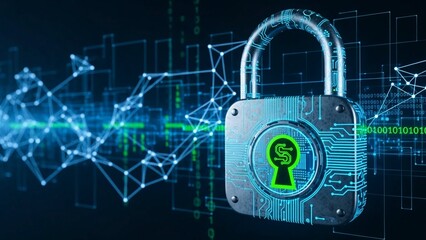 Digital padlock with glowing keyhole icon on transparent background symbolizing cybersecurity and data protection