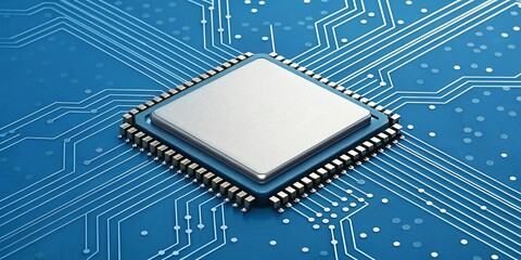 Central Processing Unit: A detailed macro shot of a CPU, the brain of any computer, resting upon a motherboard, symbolizes the cutting-edge of technological progress.