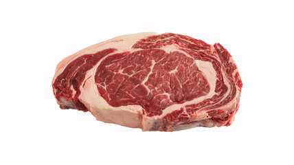 Obraz premium Raw ribeye steak on white background, perfect for culinary advertising