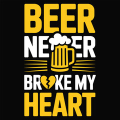 Yellow and white beer mug with heart text on black background