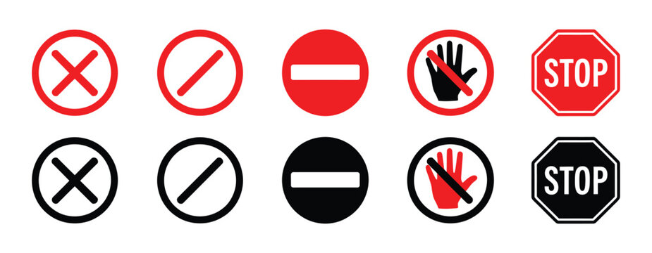 Vector illustration icon collection of various prohibition and stop signs on for design use