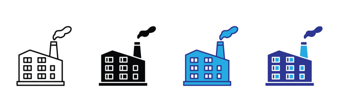 Vector illustration icon colorful factory building icons with smoke coming out of chimney in different colors