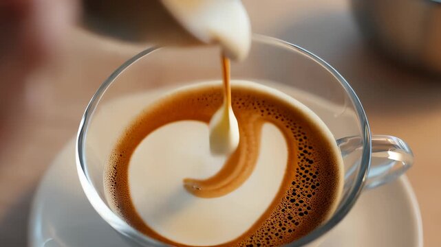  Pouring Milk into Coffee to Create Latte Art
