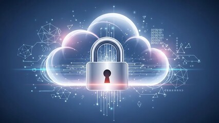 Glowing cloud with a secure padlock on transparent background symbolizing data protection and cybersecurity