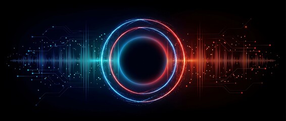 Neon blue and red circle with glowing lines and dots high quality professional detailed modern elegant stylish clean crisp vibrant colorful