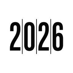 A stark white background features bold black numerals displaying the year two thousand twenty six