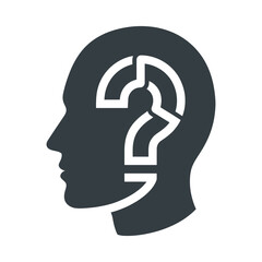 A silhouette of a human head with a question mark replacing part of the brain symbolizing uncertainty