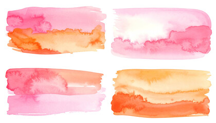 Four rectangular watercolor swatches, blending pinks, oranges, and reds against a black background