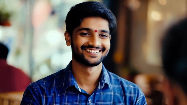  Young Man Smiling in a Caf&eacute;