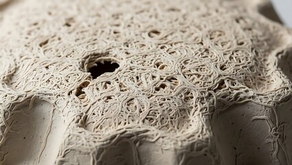 Intricate beige fiber structure with hole