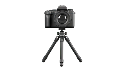 Black DSLR camera on a mini tripod