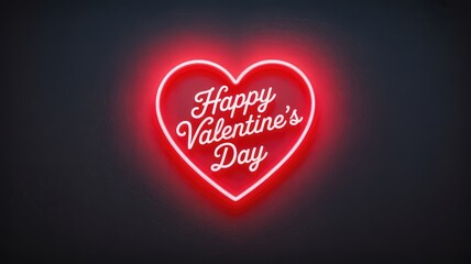 Happy Valentine's Day neon heart sign on dark background