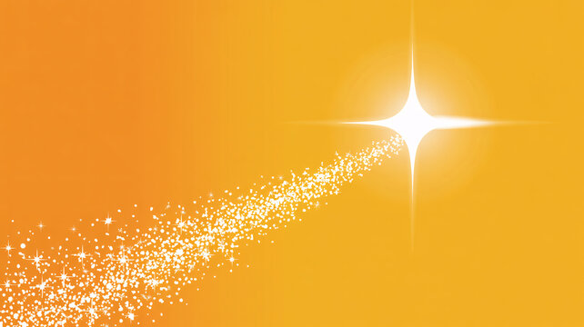 Vibrant orange background with shining star and sparkling particles