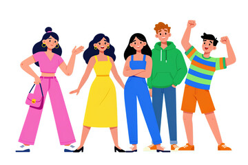 Obraz premium Group of diverse and stylish young people standing together.