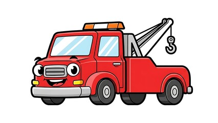Red Tow Truck Illustration Vehicle Cartoon.